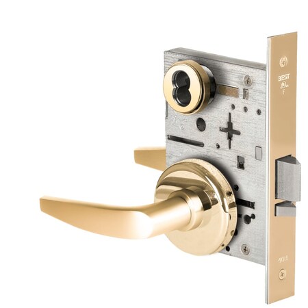Best Grade 1 Storeroom Mortise Lock, 16 Lever, H Rose, SFIC Housing Less Core, Bright Brass Finish, Field 45H7D16H605